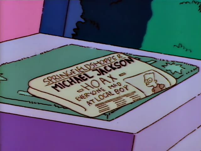 Bart appears first beside a newspaper on a ledge headlined…