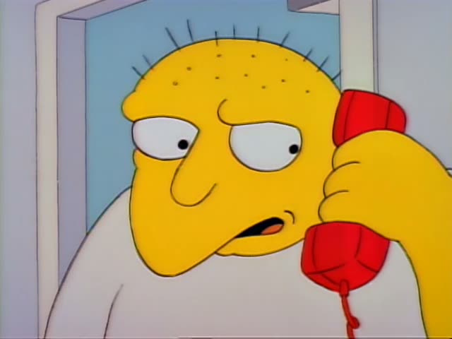 Homer holds a red telephone to his ear in a doorway and scowls, his mouth tightening across the first two moments