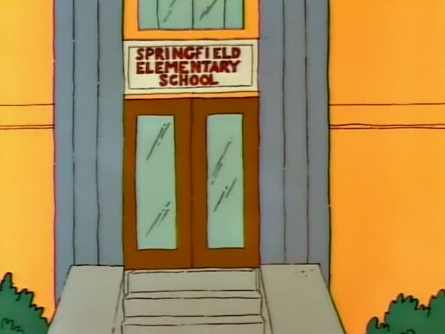 Bart Simpson appears outside Springfield Elementary School and then inside its classroom, where he stands at a chalkboard…