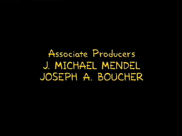 No Simpsons characters appear in this moment; it is a black screen with yellow credit text shown one after another