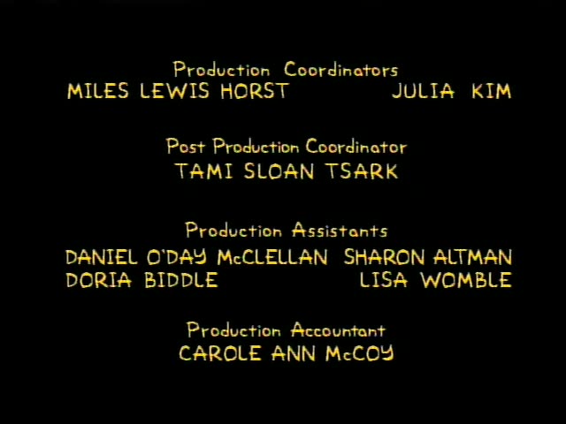 No Simpsons characters appear in this moment; the scene is a black end-credits screen with yellow text