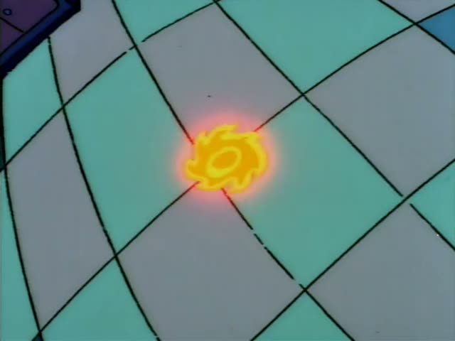 Homer is first shown lying back across a control console while a glowing yellow orb sparks on a checkered floor…