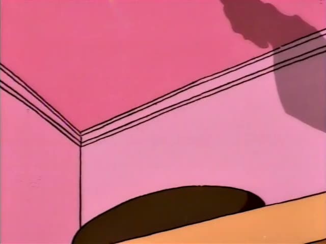 Ned Flanders stands at left beside a Grim Reaper figure in a black hooded robe who sits behind a wooden podium in a pink…