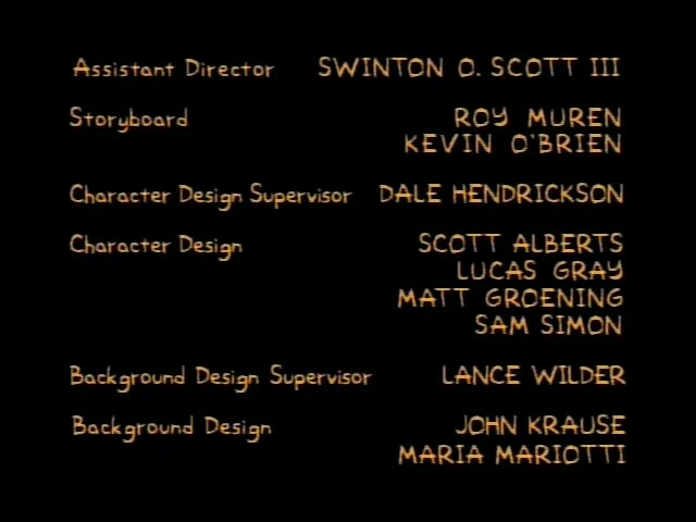 A black closing credits roll for The Simpsons episode 1F13