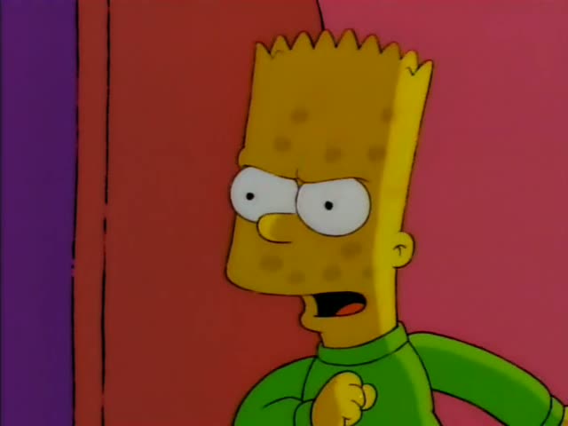 A scowling boy with spiky hair in a green shirt appears in close-up, then a girl with spiky yellow hair in a teal nightgown…