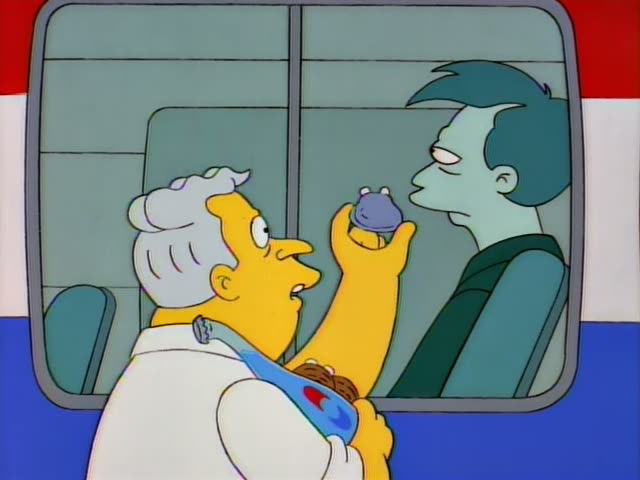 A heavy grey-haired man in a white shirt and red tie, who is not named in the who's-who, stands in a bus with red, white…