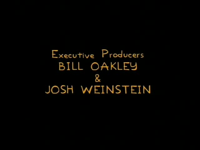 The scene is a black screen with gold credit text in the Simpsons title style