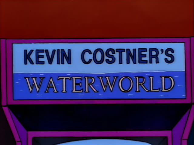 Milhouse stands in an arcade holding a stack of quarters, while a figure in a purple beanie and black shirt stands…