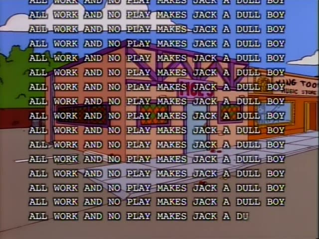 No characters appear in these frames; the scene shows a flat, cartoon exterior of the Kwik-E-Mart-style street with a pink…