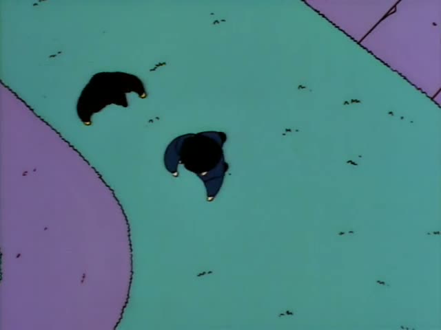On a suburban street, a man in a grey suit and blue tie with neat dark hair is first seen sprawled on the grass…