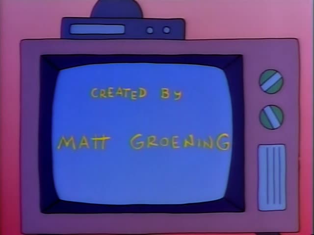 No regular characters appear in this sequence, which is a series of title cards on a pink-backed retro television set