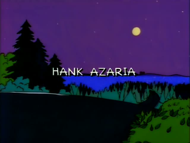 No animated characters appear; the scene is a night landscape with a yellow moon, dark pine trees, and a blue lake…