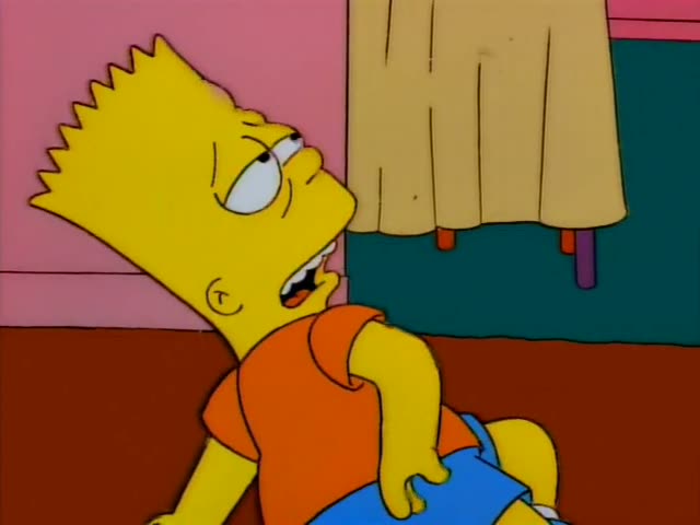 Bart is first seen sprawled on the floor in the opening image, then sits up and stands beside Lisa and baby Maggie…