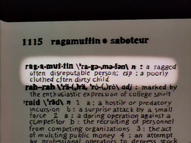 Lisa and Mr. Burns appear first over a dictionary page with the entries ragamuffin, redskin and rutabaga highlighted…