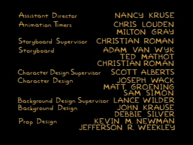 No cartoon characters appear; the scene is a black end-credits screen with gold text