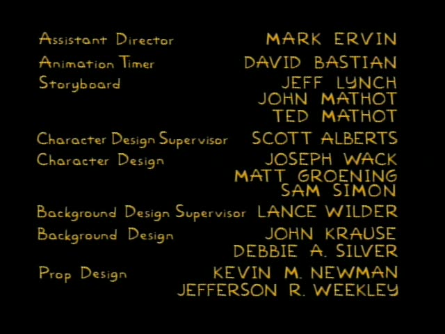 A sequence of black end-credit title cards with yellow text