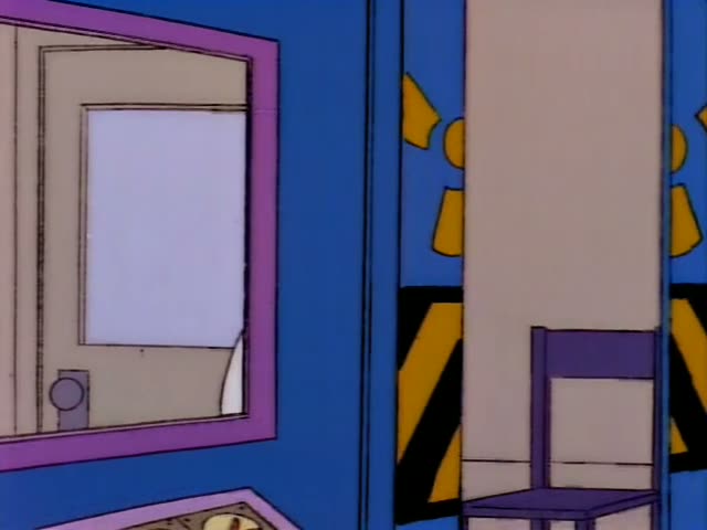 Smithers stands in a blue control room with a radiation symbol on the wall, while Homer sits sprawled in a circular control…