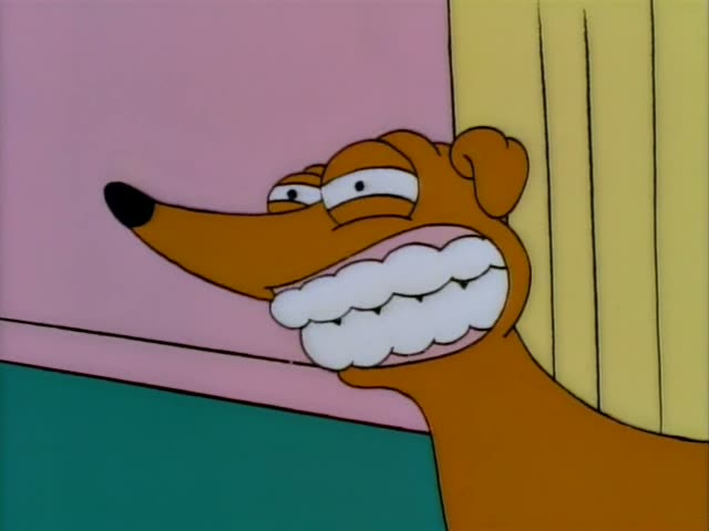 Grampa first holds a set of dentures up to his mouth in the pink-walled room, then pulls them away, wipes or cleans them…