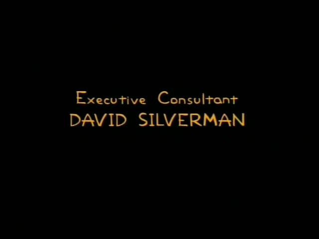 No Simpsons characters appear in this moment; it is a black screen with centered gold credit text in a hand-drawn typeface