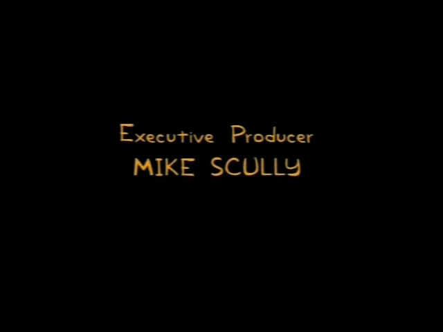 No Simpsons characters appear; this is a black title card sequence with gold cartoon-style text on a black background