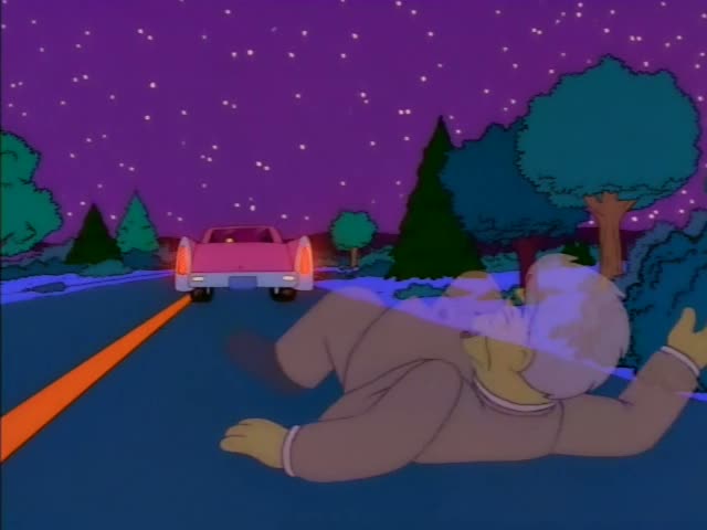 An elderly man in a brown coat, unnamed in the scene, is first seen crawling on a dark night road under a starry purple sky…