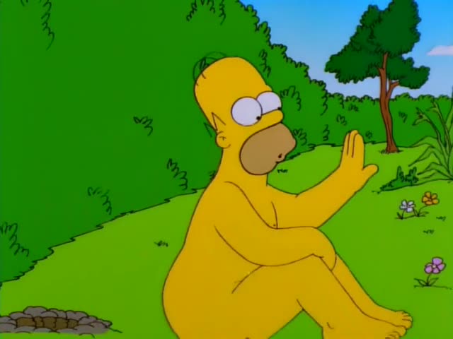 Homer raises his hand before the view shifts to an empty patch of ground with a hole and a mound of rocks and dirt